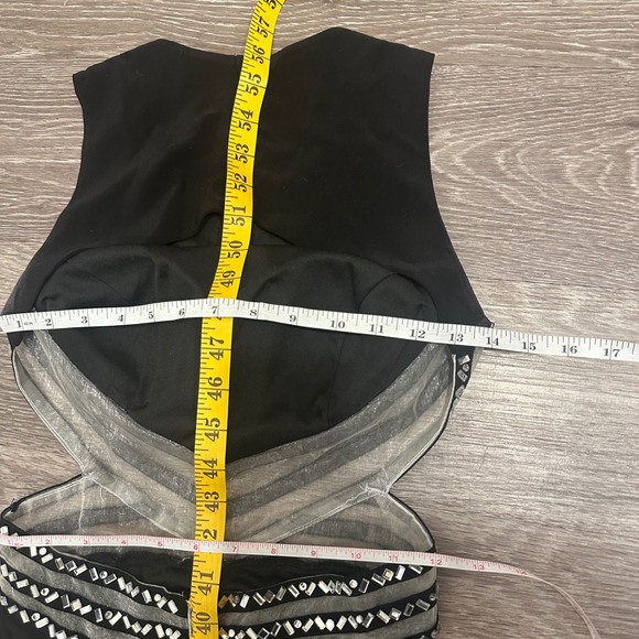 VTG Y2K Blondie Nites Stacy Sklar Black Cutout Rhinestone Embellished Prom Dress - Picture 8 of 9